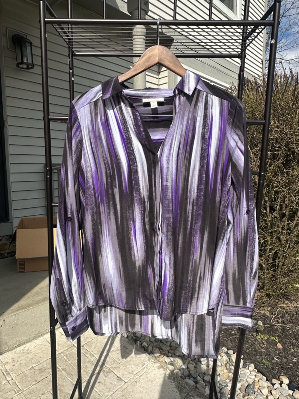 Dana Buchman Purple & Gray Striped Button-Down Blouse